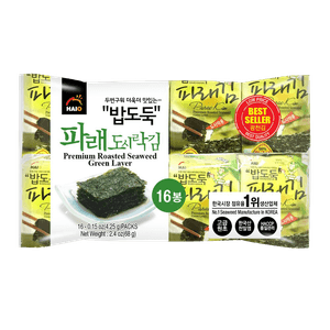 Premium Roasted Seaweed (Green Laver) 0.15oz(4.25g) 16 Packs