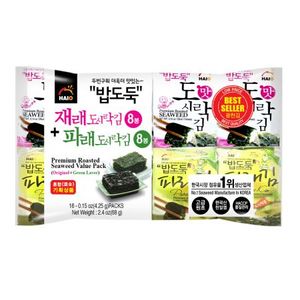 Premium Roasted Seaweed Value Pack (Original+green Laver) 0.15oz(4.25g) 16 Packs