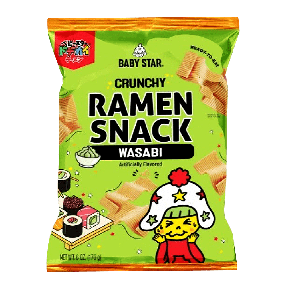 Baby Star Crunchy Ramen Snack Wide Wasabi Big Pack 6 Oz (170g)