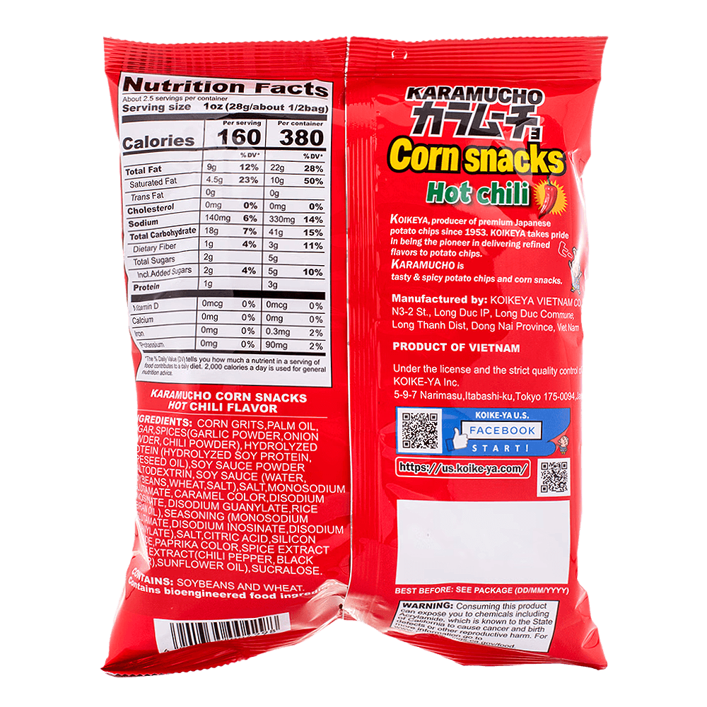 Karamucho Corn Snacks Hot Chili 2.3 Oz (65g) - H Mart